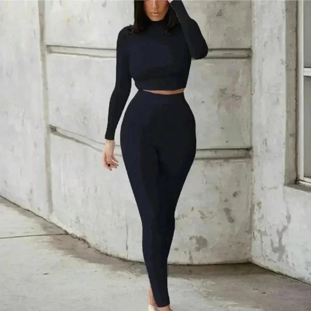 Womens High Waisted Workout Sets 2 Piece Sports  Pullover  Crop Top. Size M